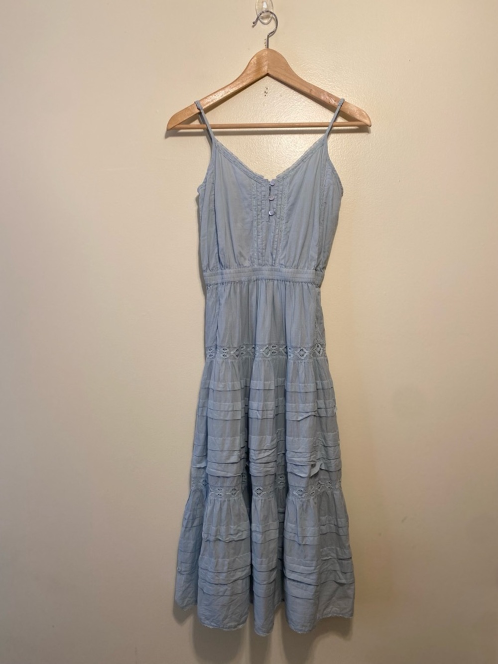 Little Moon Aritzia Light Blue Tiered Spaghetti-Strap Maxi. Size XS